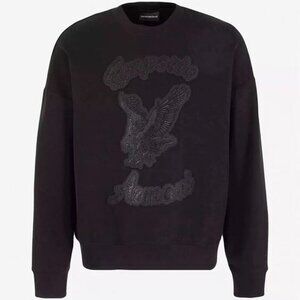 Emporio Armani Men's Clubwear Jersey Sweatshirt with Eagle Patch and Rhinestones